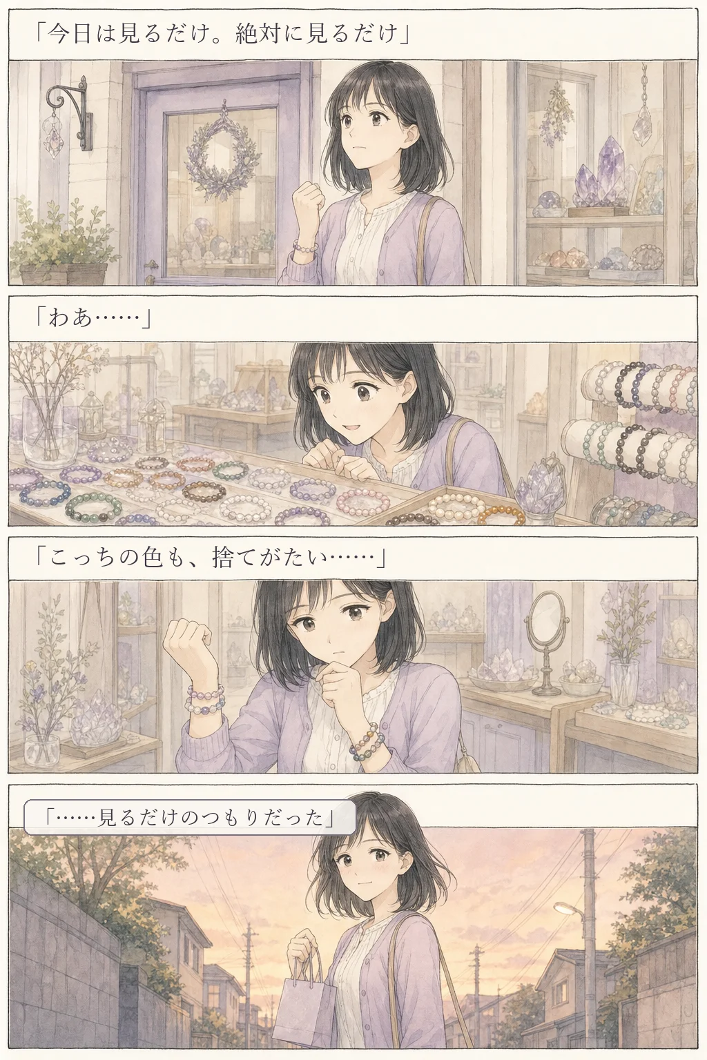 4コマ漫画「見るだけ」(AI生成イメージ)